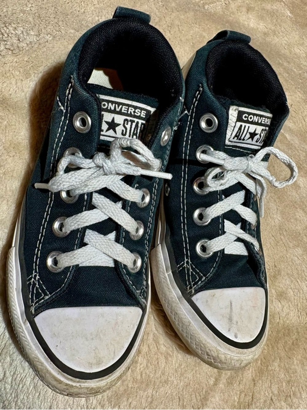 Converse Kids Black Low Top Sneakers with White Laces